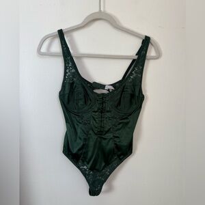 Urban Outfitters Emerald Satin Lace Bodysuit Medium